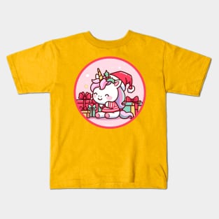 Cute Christmas Unicorn with Holly Kids T-Shirt